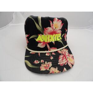 San Sun Vintage Anixter Hawaiian Black Floral Rope Snapback Hat Cap